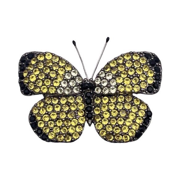 Green Olive Pave Swarovski Crystal Butterfly Brooch in Gold Tone - Picture 1 of 6